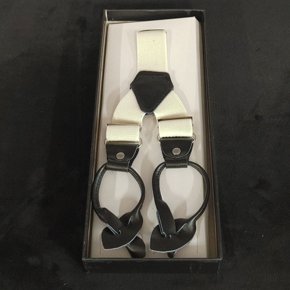 MEN'S FERRECCI SOLID OFF WHITE BUTTON END SUSPENDERS.